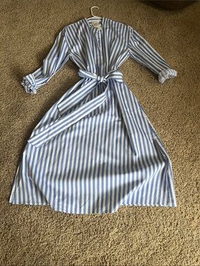 Club Monaco Blue and White Striped Maxi Shirt Dress